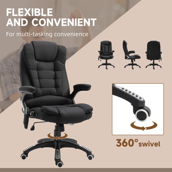 Vinsetto Massage Office Chair w/ 6 Heated Vibration Points, Executive Office Chair with Scratch Resistant Fabric, 360° Swivel Wheels, Black Aosom UK