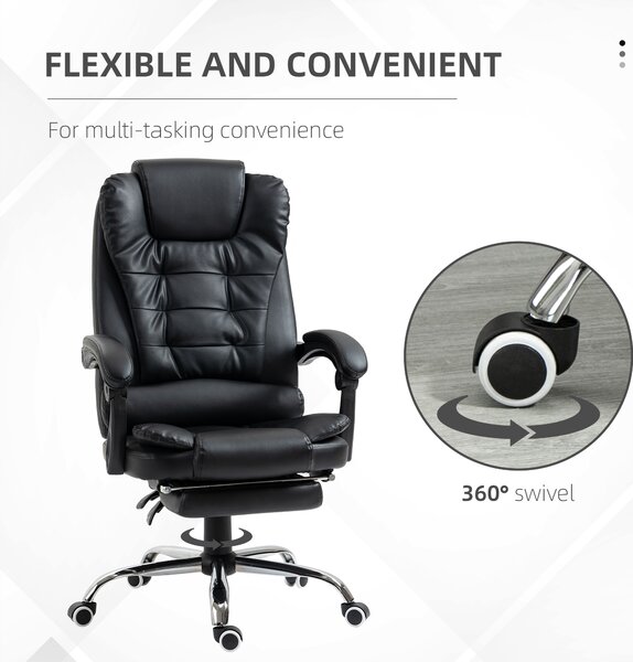 HOMCOM Executive Office Chair, Adjustable PU Leather Home Office Chair w/ Swivel Wheels, Retractable Footrest, Computer Desk Chair, Black Aosom UK