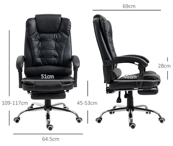 HOMCOM Executive Office Chair, Adjustable PU Leather Home Office Chair w/ Swivel Wheels, Retractable Footrest, Computer Desk Chair, Black Aosom UK