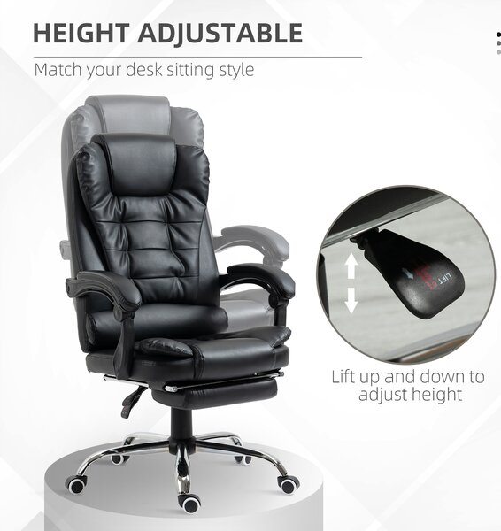 HOMCOM Executive Office Chair, Adjustable PU Leather Home Office Chair w/ Swivel Wheels, Retractable Footrest, Computer Desk Chair, Black Aosom UK