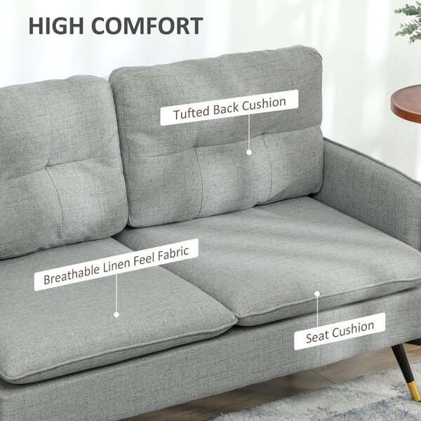 HOMCOM 2 Seater Sofas for Living Room, Fabric Couch, Button Tufted Love Seat with Cushions, Cat Scratch Resistant, Grey Aosom UK