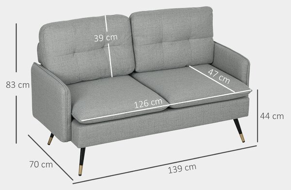 HOMCOM 2 Seater Sofas for Living Room, Fabric Couch, Button Tufted Love Seat with Cushions, Cat Scratch Resistant, Grey Aosom UK