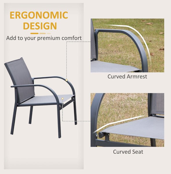 Outsunny 4 pcs Curved Steel Patio Furniture Set w/ Loveseat, Texteline Seats, Glass Top Table For Party Event, Grey Aosom UK