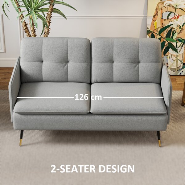 HOMCOM 2 Seater Sofas for Living Room, Fabric Couch, Button Tufted Love Seat with Cushions, Cat Scratch Resistant, Grey Aosom UK