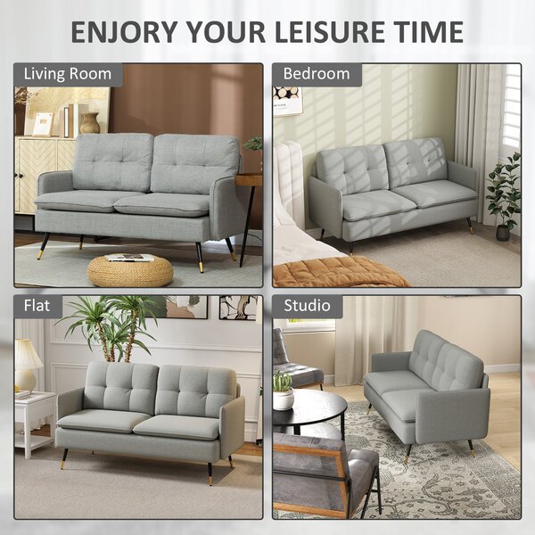 HOMCOM 2 Seater Sofas for Living Room, Fabric Couch, Button Tufted Love Seat with Cushions, Cat Scratch Resistant, Grey Aosom UK