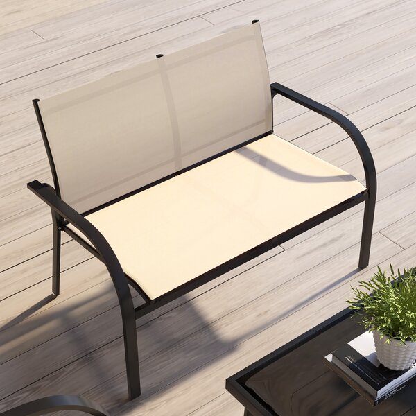 Outsunny 4 Pcs Curved Steel Outdoor Furniture Set w/ Loveseat, 2 Texteline Seats, Glass Top Table Garden Balcony Patio Furniture For Family Party Events Guests -Beige