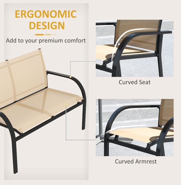 Outsunny 4 Pcs Curved Steel Outdoor Furniture Set w/ Loveseat, 2 Texteline Seats, Glass Top Table Garden Balcony Patio Furniture For Family Party Events Guests -Beige