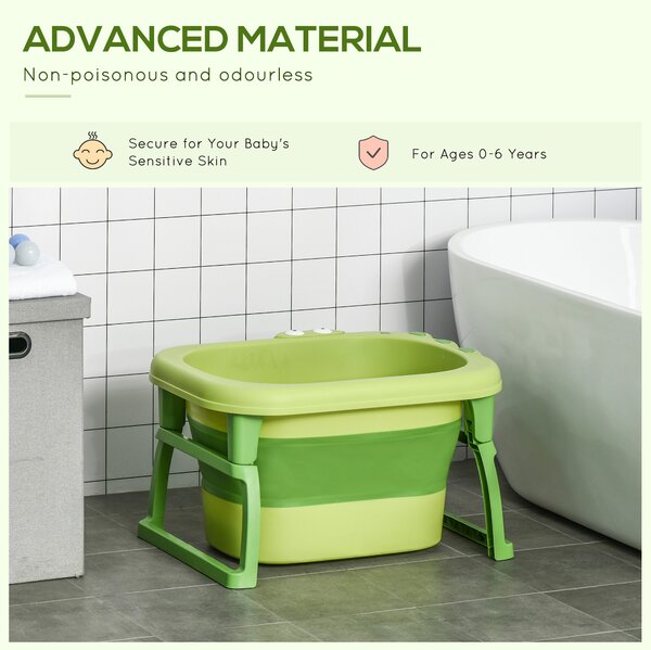 HOMCOM Baby Bath Tub for Newborns to Toddlers, Collapsible Non-Slip Portable Bath with Stool Seat for Infants, Crocodile Shape, Green Aosom UK