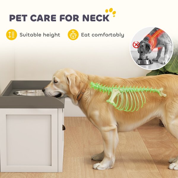 PawHut Stainless Steel Raised Dog Bowls with 21L Storage Drawer for Large Dogs and Cats - White Aosom UK