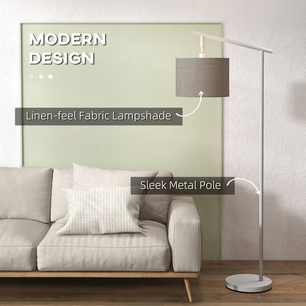 HOMCOM Modern Floor Lights with 350° Rotating Lampshade, Floor Standing Lamp for Living Room and Bedroom, LED Bulb Included, Grey Aosom UK