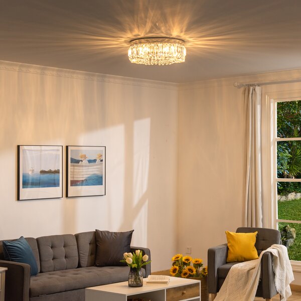 HOMCOM Modern Crystal Ceiling Lamp, Chandelier Ceiling Light for Living Room, Bedroom, Dining Room, Hall, Silver Aosom UK