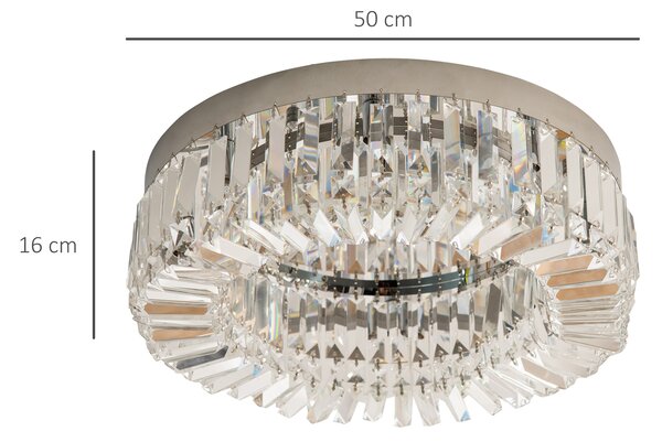 HOMCOM Modern Crystal Ceiling Lamp, Chandelier Ceiling Light for Living Room, Bedroom, Dining Room, Hall, Silver Aosom UK