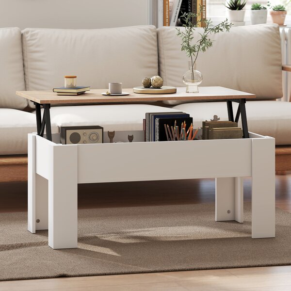 HOMCOM Lift Top Coffee Table with Hidden Storage Compartment, Lift Tabletop Pop-Up Center Table for Living Room Aosom UK