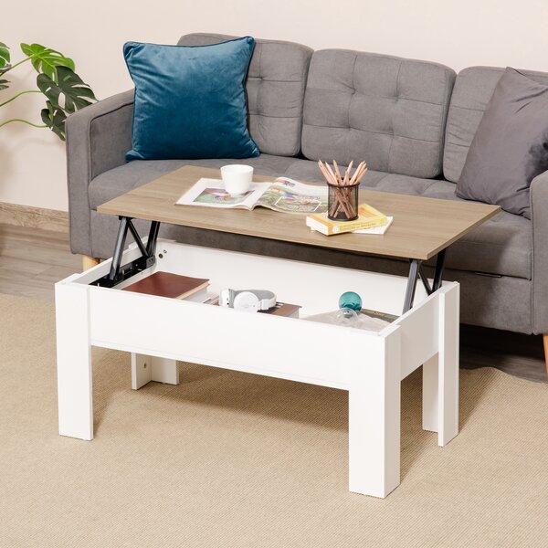 HOMCOM Lift Top Coffee Table with Hidden Storage Compartment, Lift Tabletop Pop-Up Center Table for Living Room Aosom UK