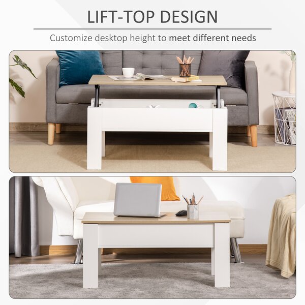 HOMCOM Lift Top Coffee Table with Hidden Storage Compartment, Lift Tabletop Pop-Up Center Table for Living Room Aosom UK