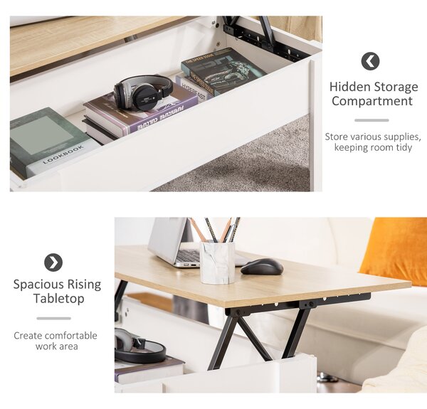 HOMCOM Lift Top Coffee Table with Hidden Storage Compartment, Lift Tabletop Pop-Up Center Table for Living Room Aosom UK