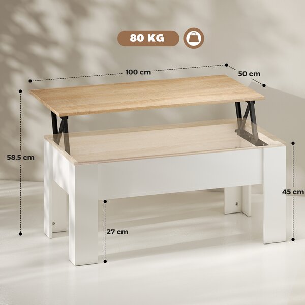 HOMCOM Lift Top Coffee Table with Hidden Storage Compartment, Lift Tabletop Pop-Up Center Table for Living Room Aosom UK