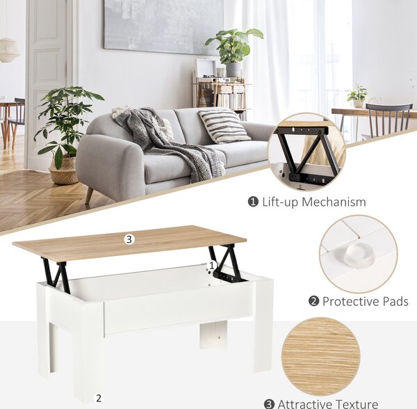 HOMCOM Lift Top Coffee Table with Hidden Storage Compartment, Lift Tabletop Pop-Up Center Table for Living Room Aosom UK