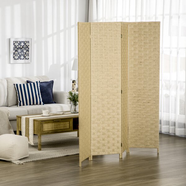 HOMCOM 4-Panel Room Dividers, Wave Fibre Freestanding Folding Privacy Screen Panels, Partition Wall Divider for Bedroom Office, 170 cm Aosom UK