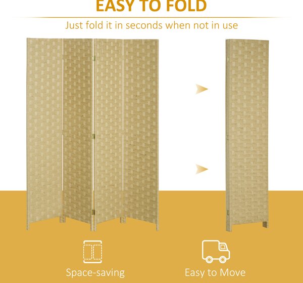 HOMCOM 4-Panel Room Dividers, Wave Fibre Freestanding Folding Privacy Screen Panels, Partition Wall Divider for Bedroom Office, 170 cm Aosom UK