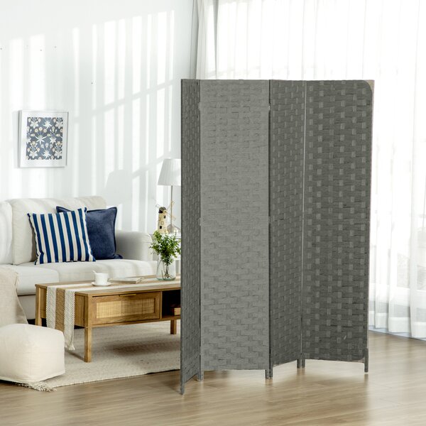HOMCOM 4-Panel Room Dividers, Wave Fibre Freestanding Folding Privacy Screen Panels, Partition Wall Divider for Office, 170 cm Aosom UK