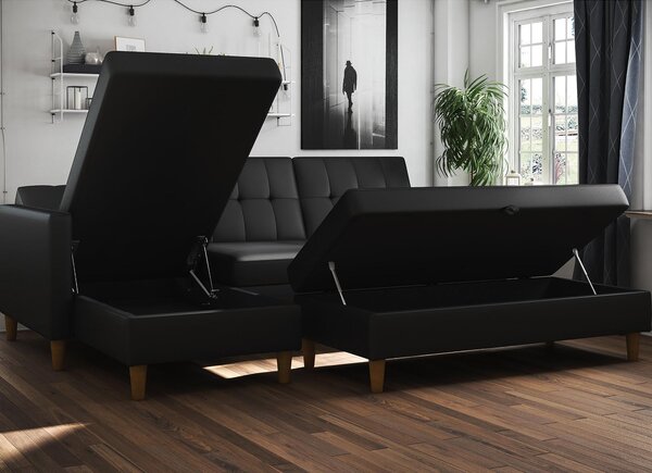 Hartford Faux Leather Black Corner Double Sofa Bed