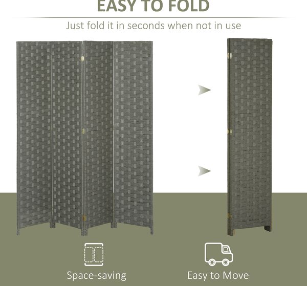 HOMCOM 4-Panel Room Dividers, Wave Fibre Freestanding Folding Privacy Screen Panels, Partition Wall Divider for Office, 170 cm Aosom UK