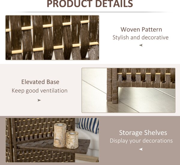 HOMCOM 4-Panel Room Dividers with Shelves, Wave Fibre Freestanding Folding Privacy Screen Panels, Partition Wall Divider Brown Aosom UK