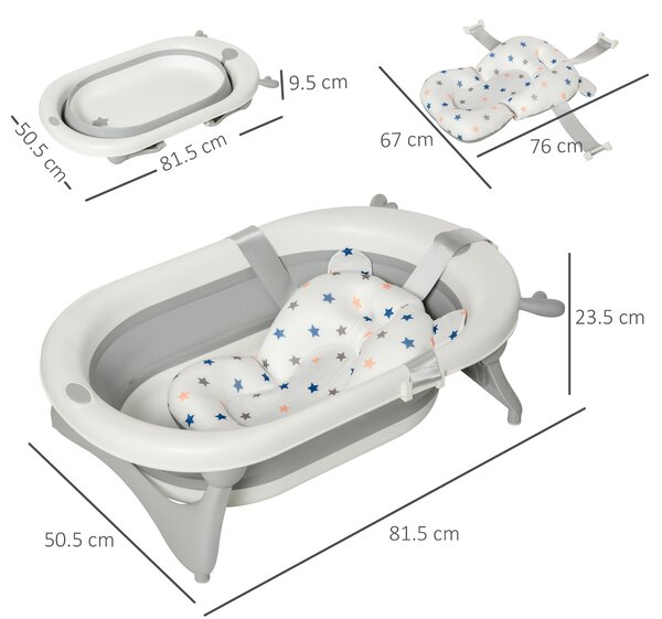 HOMCOM Foldable Portable Baby Bathtub w/ Baby Bath Temperature-Induced Water Plug for 0-3 years Aosom UK