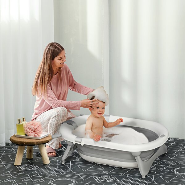 HOMCOM Foldable Portable Baby Bathtub w/ Baby Bath Temperature-Induced Water Plug for 0-3 years Aosom UK