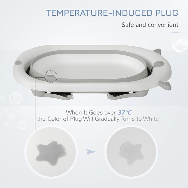 HOMCOM Foldable Portable Baby Bathtub w/ Baby Bath Temperature-Induced Water Plug for 0-3 years Aosom UK