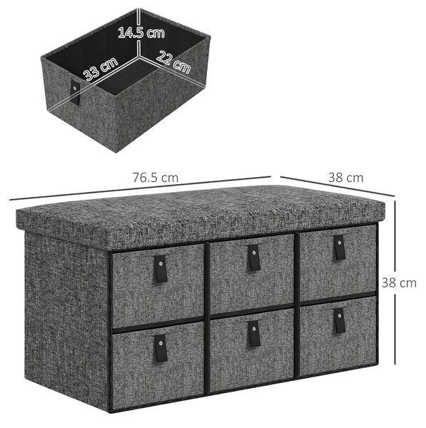 HOMCOM Six-Drawer Shoe Storage Bench, with Padded Top Seat - Dark Grey