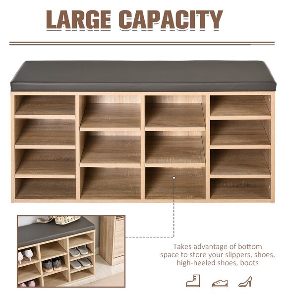 HOMCOM Multi-Storage Shoe Rack w/ 14 Compartments Cushion Moving Shelves Solid Frame Foot Pads Home Office Tidy Organisation Boots Trainers Brown
