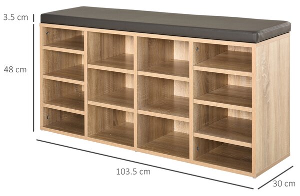 HOMCOM Multi-Storage Shoe Rack w/ 14 Compartments Cushion Moving Shelves Solid Frame Foot Pads Home Office Tidy Organisation Boots Trainers Brown