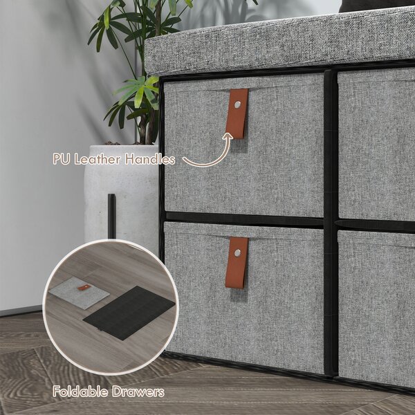 HOMCOM Shoe Bench with Seat, Shoe Storage Bench with Cushion and 6 Fabric Drawers for Entryway, Hallway, Living Room, Bedroom, Light Grey Aosom UK