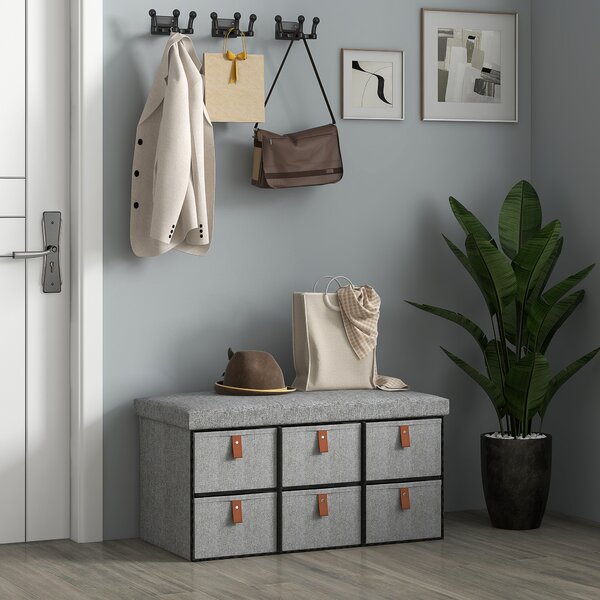 HOMCOM Shoe Bench with Seat, Shoe Storage Bench with Cushion and 6 Fabric Drawers for Entryway, Hallway, Living Room, Bedroom, Light Grey Aosom UK