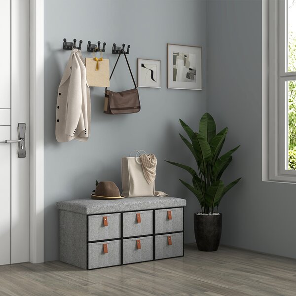 HOMCOM Shoe Bench with Seat, Shoe Storage Bench with Cushion and 6 Fabric Drawers for Entryway, Hallway, Living Room, Bedroom, Light Grey Aosom UK