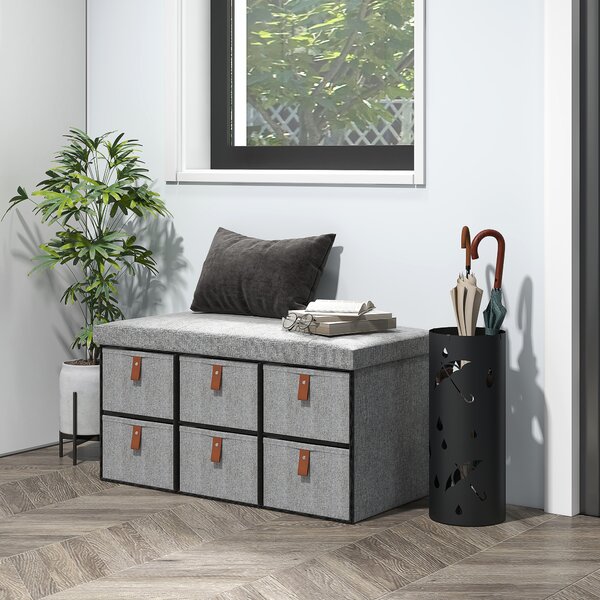 HOMCOM Shoe Bench with Seat, Shoe Storage Bench with Cushion and 6 Fabric Drawers for Entryway, Hallway, Living Room, Bedroom, Light Grey Aosom UK