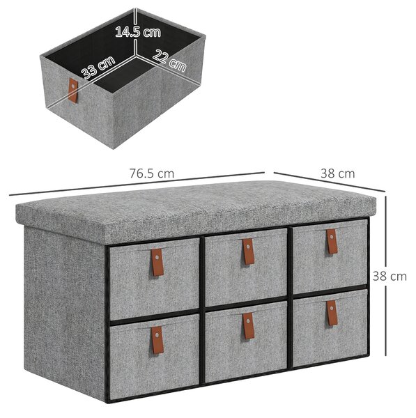 HOMCOM Shoe Bench with Seat, Shoe Storage Bench with Cushion and 6 Fabric Drawers for Entryway, Hallway, Living Room, Bedroom, Light Grey Aosom UK