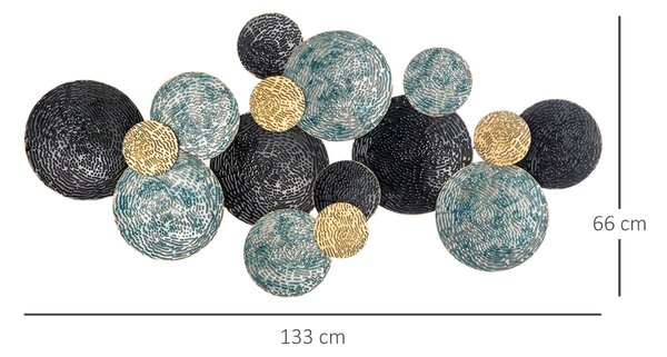 HOMCOM 3D Metal Wall Art Modern Circle Hanging Wall Sculptures Home Decor for Living Room Bedroom Dining Room, Blue Black Gold
