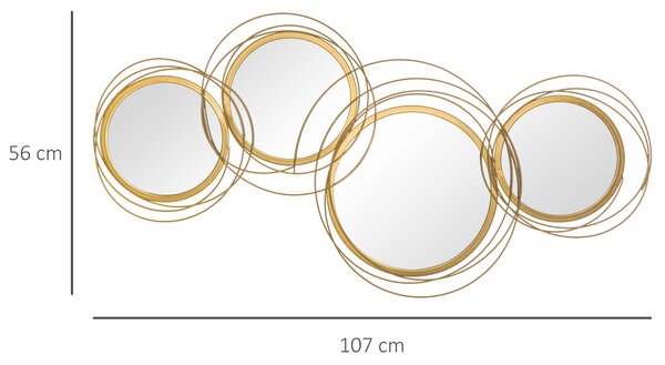 HOMCOM Metal Wall Art Modern Decorative Mirror Decor Hanging Home Wall Sculptures for Living Room Bedroom Dining Room, Gold