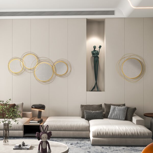 HOMCOM Abstract Metal Wire Wall Mirror, with Accessories - Gold Tone Aosom UK