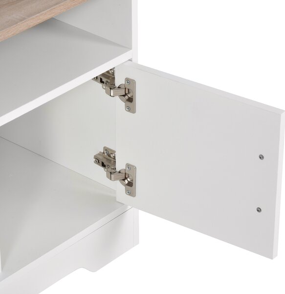HOMCOM TV Stand for TVs up to 42 Inches w/ Cabinets, Shelves and Wide Tabletop for Living Room, Bedroom, Dining Room, White and Wood Color Aosom UK