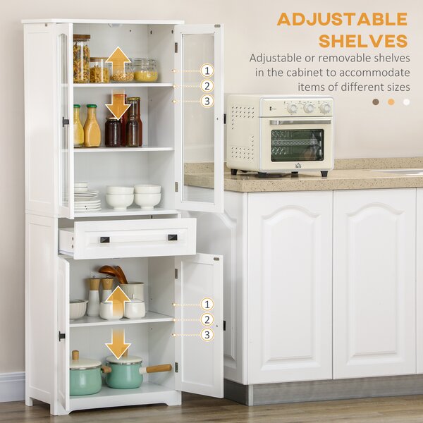 HOMCOM Kitchen Cupboard, Freestanding Storage Cabinet w/ 2 Adjustable Shelves, Drawer & Glass Door for Living Room, Dining Room, 160cm Aosom UK