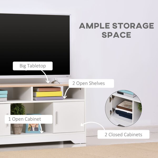 HOMCOM TV Stand for TVs up to 42 Inches w/ Cabinets, Shelves and Wide Tabletop for Living Room, Bedroom, Dining Room, White and Wood Color Aosom UK