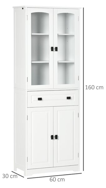 HOMCOM Kitchen Cupboard, Freestanding Storage Cabinet w/ 2 Adjustable Shelves, Drawer & Glass Door for Living Room, Dining Room, 160cm Aosom UK