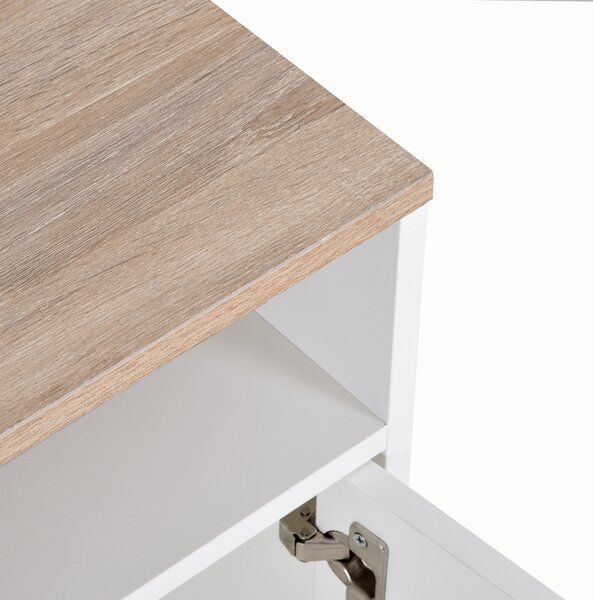 HOMCOM TV Stand for TVs up to 42 Inches w/ Cabinets, Shelves and Wide Tabletop for Living Room, Bedroom, Dining Room, White and Wood Color Aosom UK