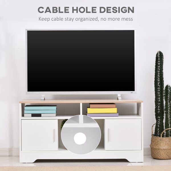 HOMCOM TV Stand for TVs up to 42 Inches w/ Cabinets, Shelves and Wide Tabletop for Living Room, Bedroom, Dining Room, White and Wood Color Aosom UK