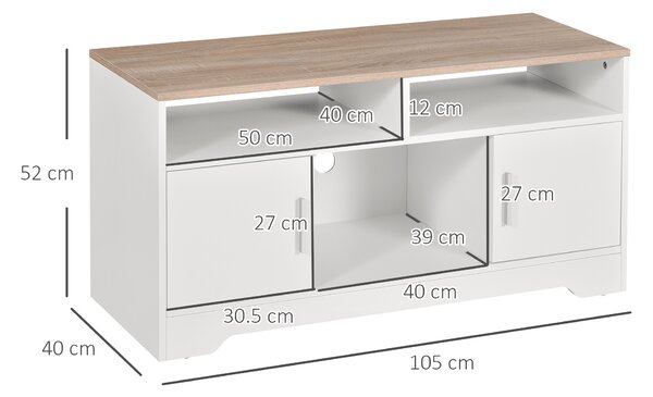 HOMCOM TV Stand for TVs up to 42 Inches w/ Cabinets, Shelves and Wide Tabletop for Living Room, Bedroom, Dining Room, White and Wood Color Aosom UK