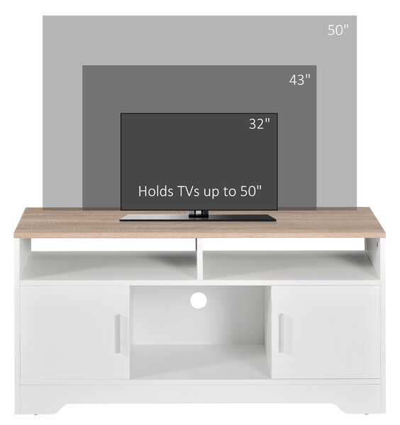 HOMCOM TV Stand for TVs up to 42 Inches w/ Cabinets, Shelves and Wide Tabletop for Living Room, Bedroom, Dining Room, White and Wood Color Aosom UK